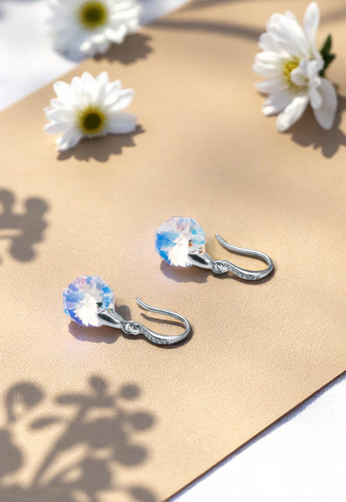 Aros Lucia Plata 925 Cristal Genuino Aurora Boreal