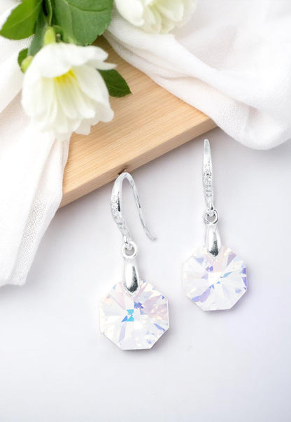 Aros Lucia Plata 925 Cristal Genuino Aurora Boreal