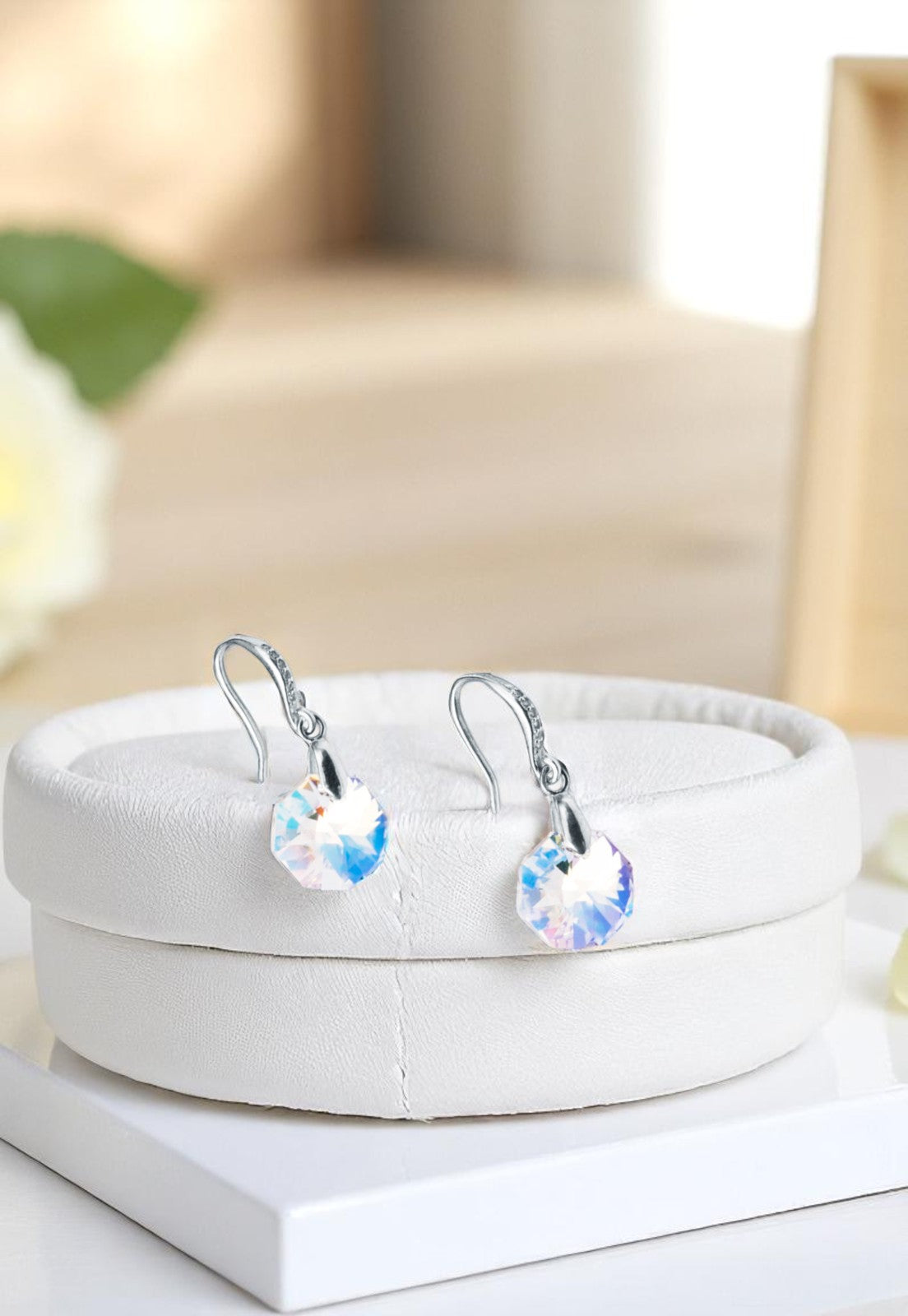 Aros Lucia Plata 925 Cristal Genuino Aurora Boreal