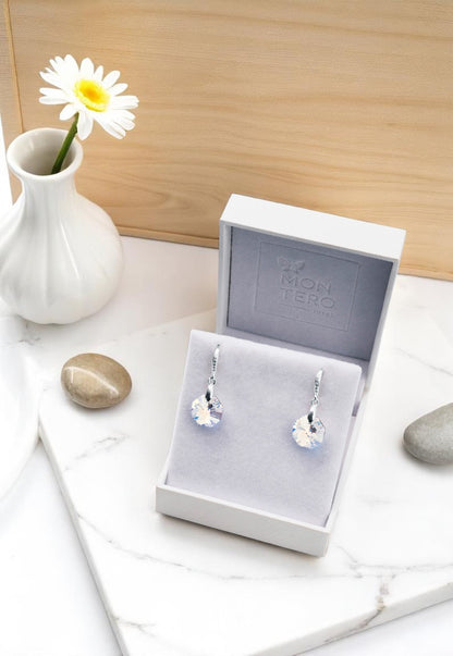 Aros Lucia Plata 925 Cristal Genuino Aurora Boreal