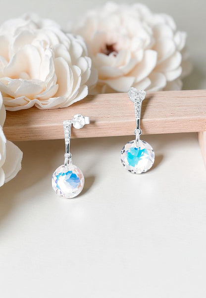 Aros Gracia Plata 925 Cristal Genuino Aurora Boreal