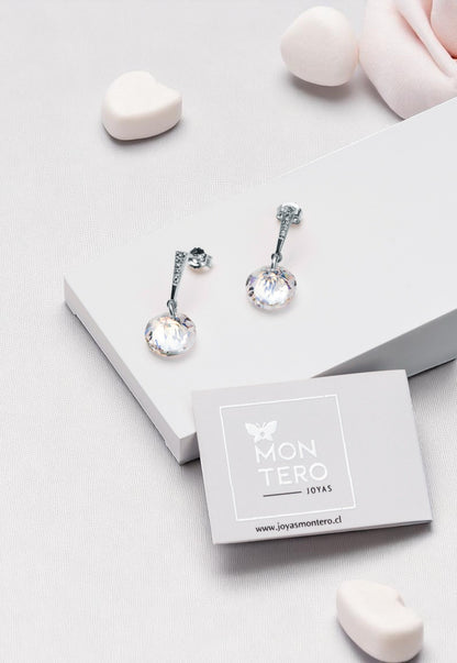 Aros Gracia Plata 925 Cristal Genuino Aurora Boreal