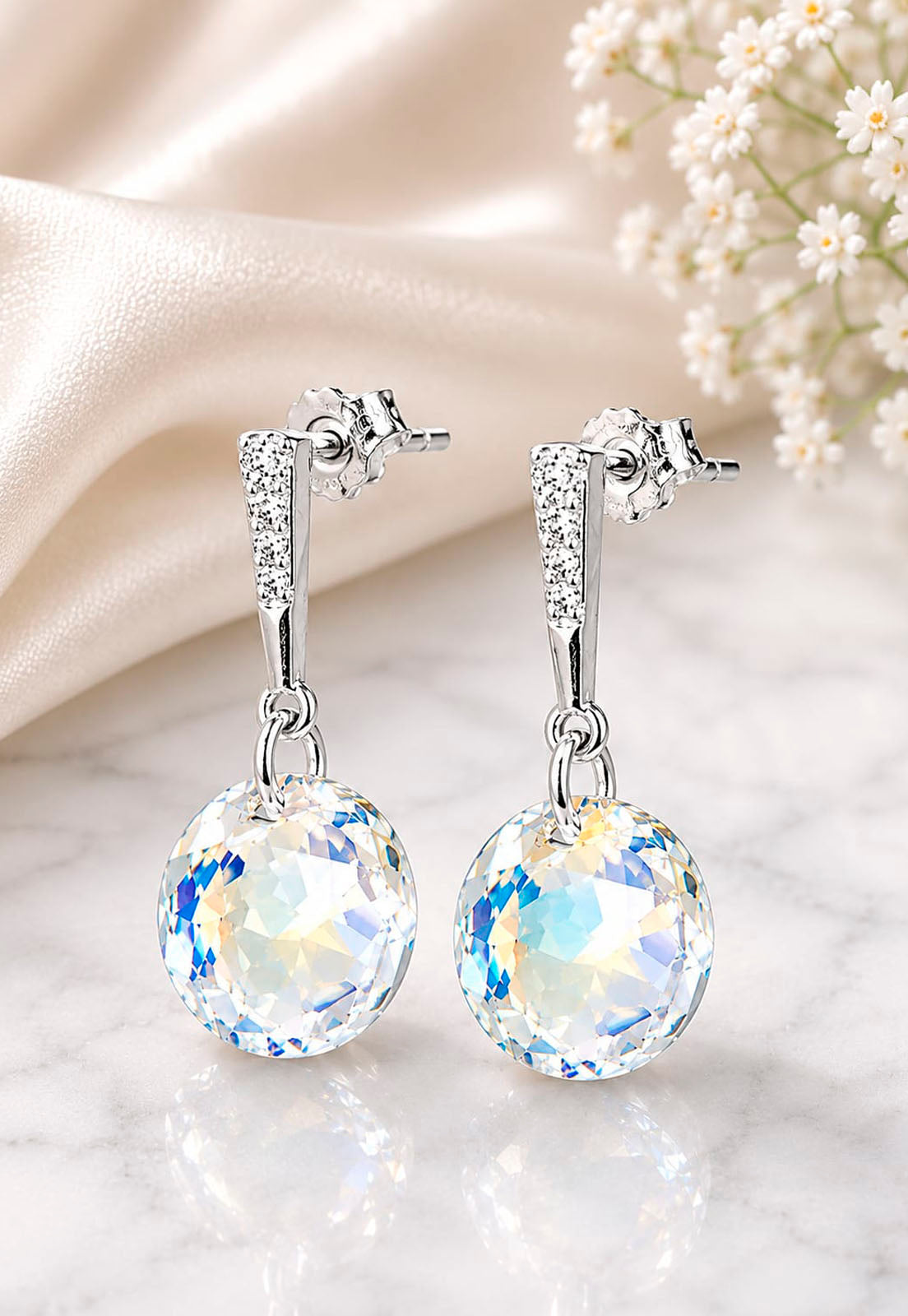 Aros Gracia Plata 925  Cristal Swarovski® Aurora Boreal