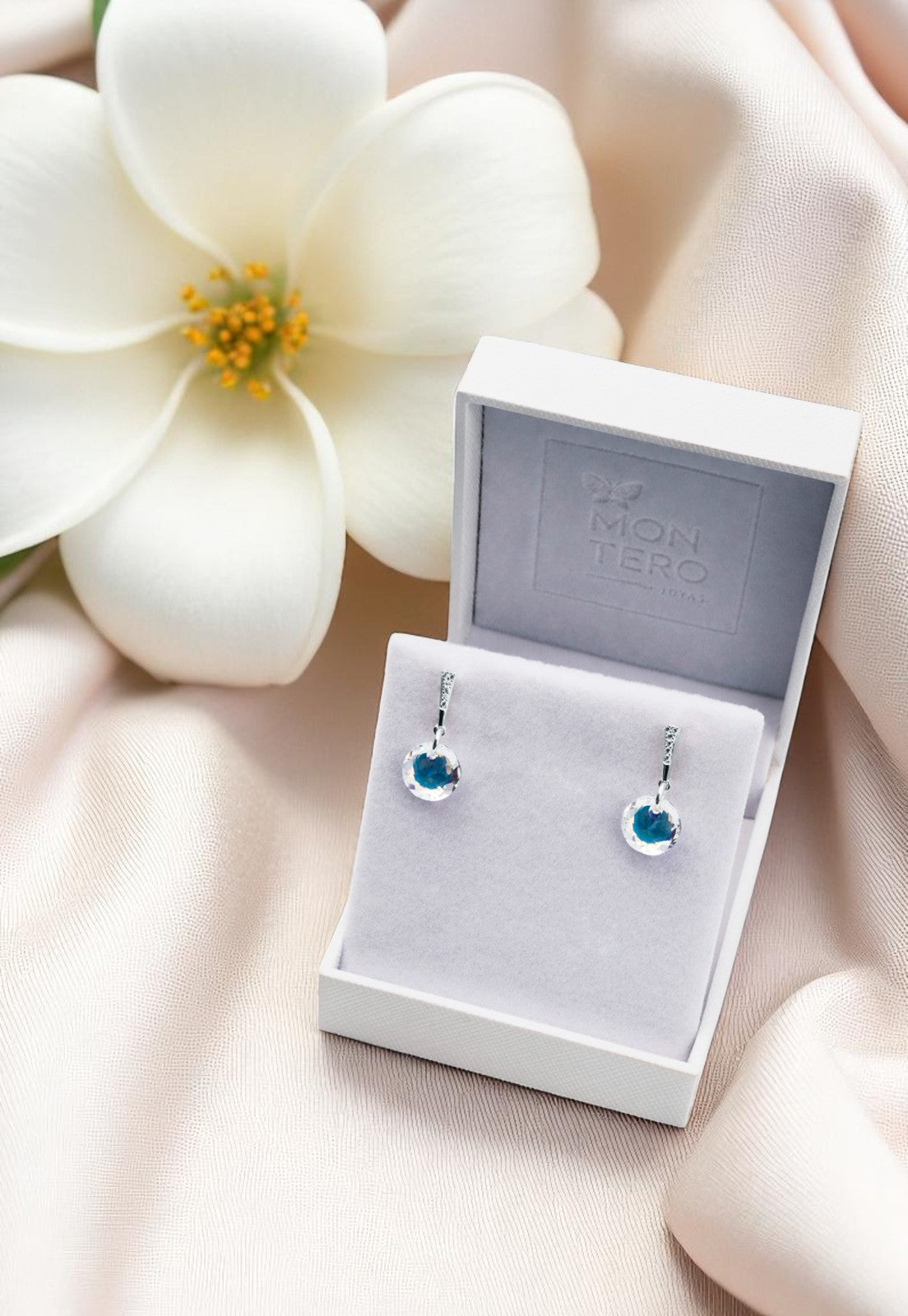 Aros Gracia Plata 925 Cristal Genuino Aurora Boreal