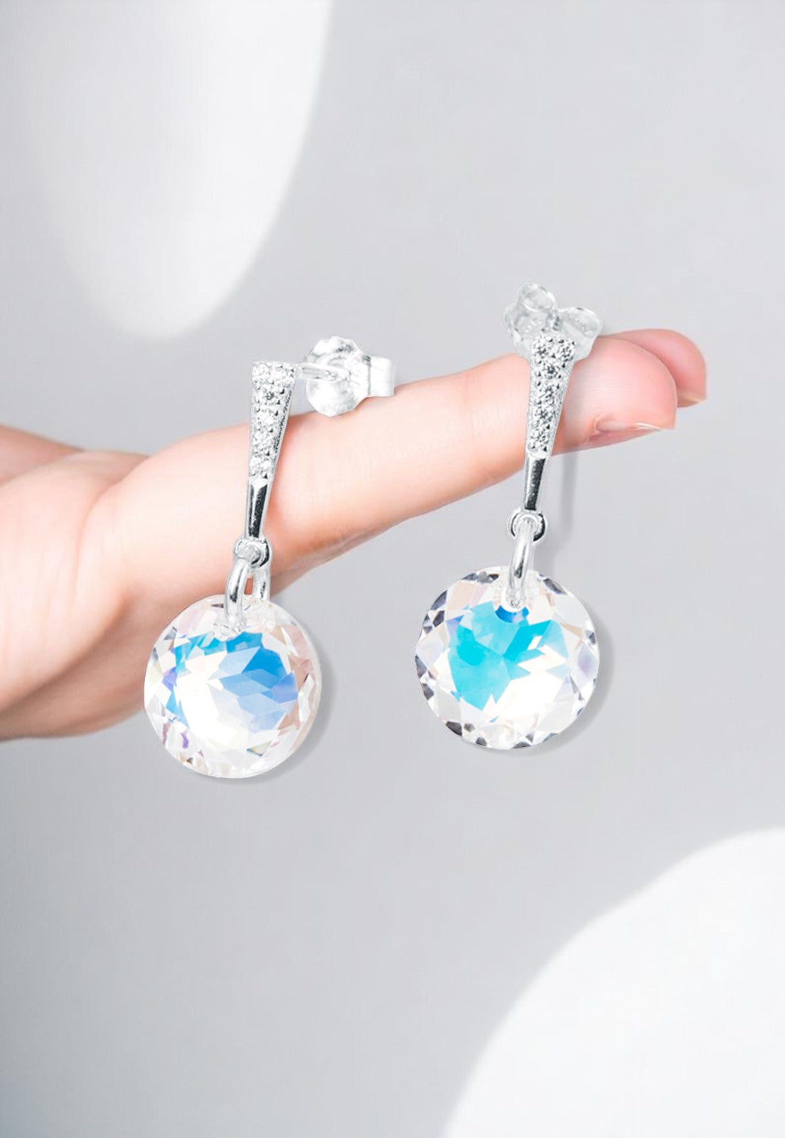 Aros Gracia Plata 925 Cristal Genuino Aurora Boreal