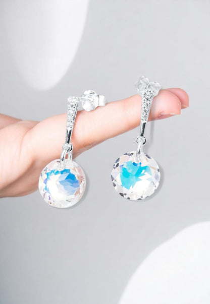 Aros Gracia Plata 925 Cristal Genuino Aurora Boreal