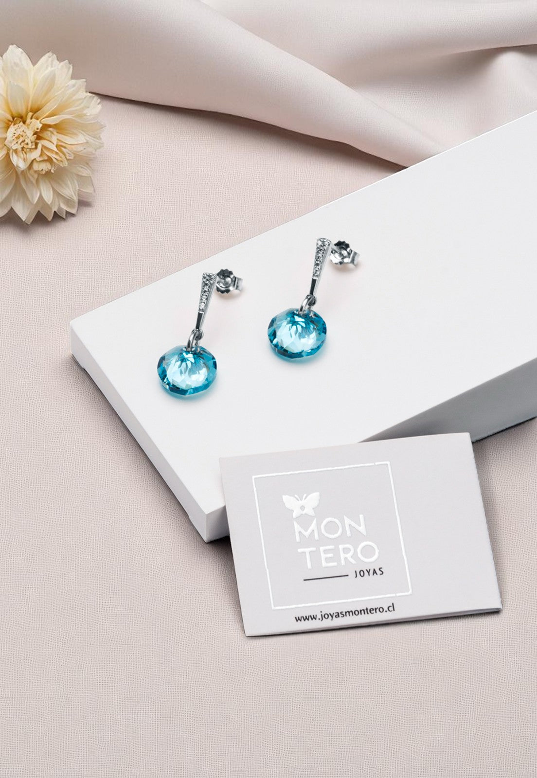 Aros Gracia Plata 925 Cristal Genuino Aquamarine Shimmer