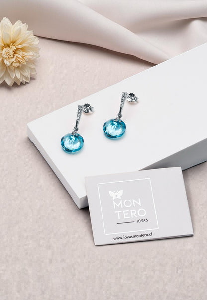 Aros Gracia Plata 925 Cristal Genuino Aquamarine Shimmer