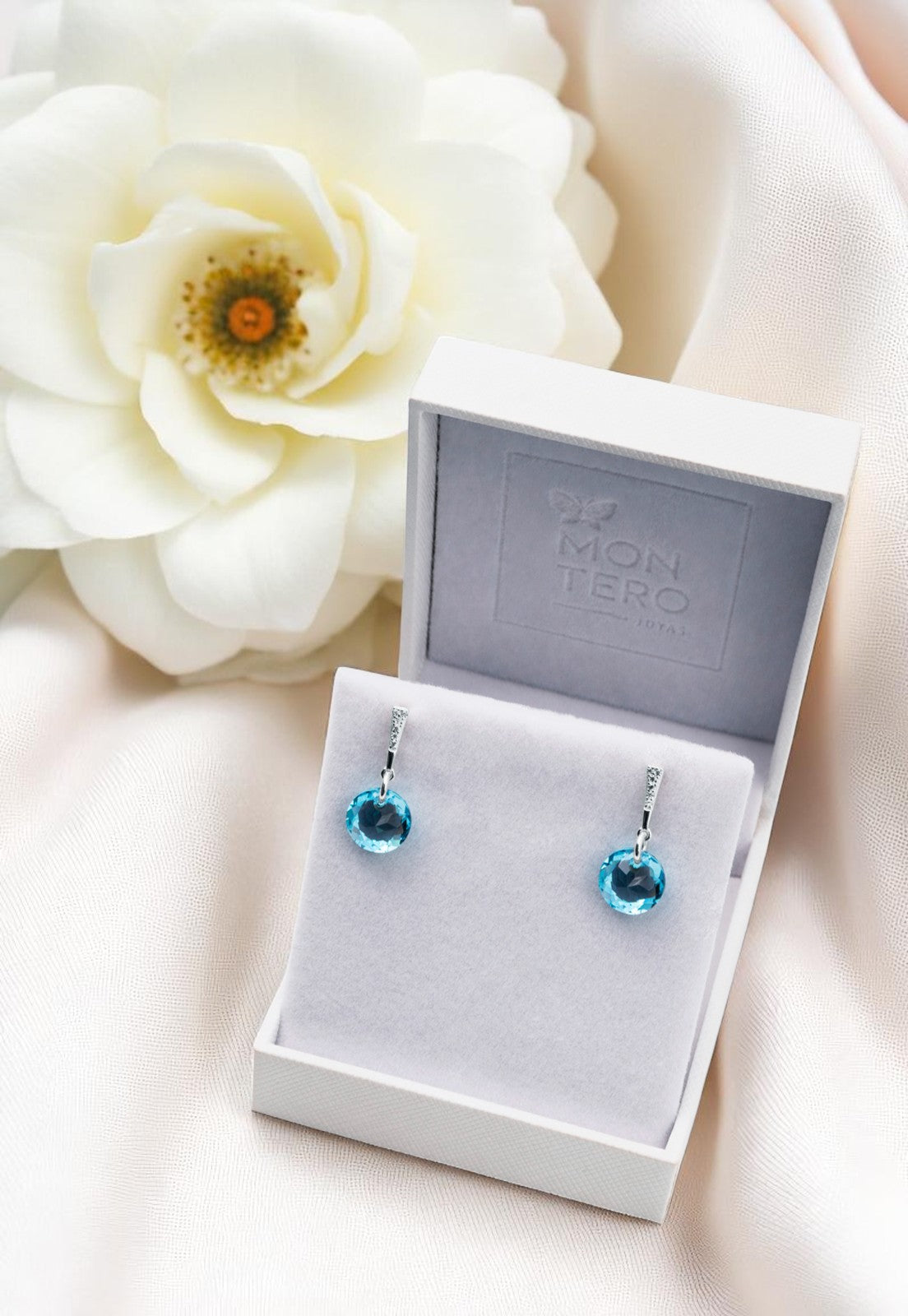 Aros Gracia Plata 925 Cristal Genuino Aquamarine Shimmer