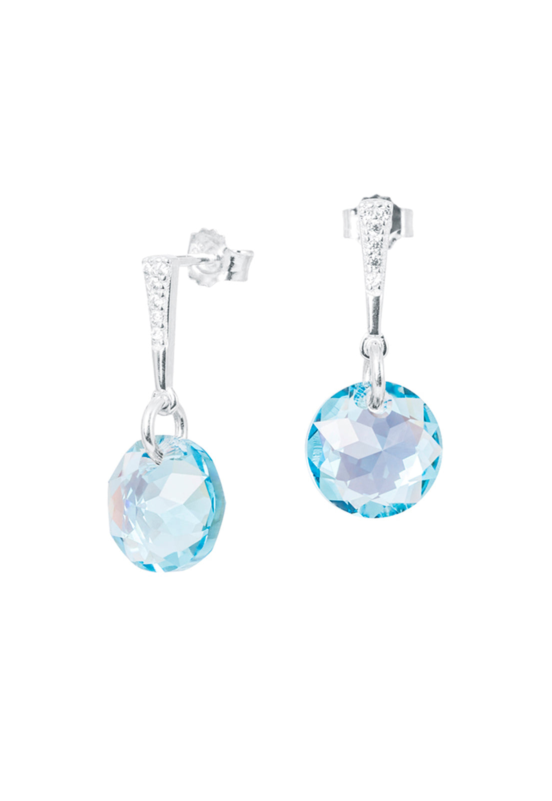 Aros Gracia Plata 925 Cristal Genuino Aquamarine Shimmer