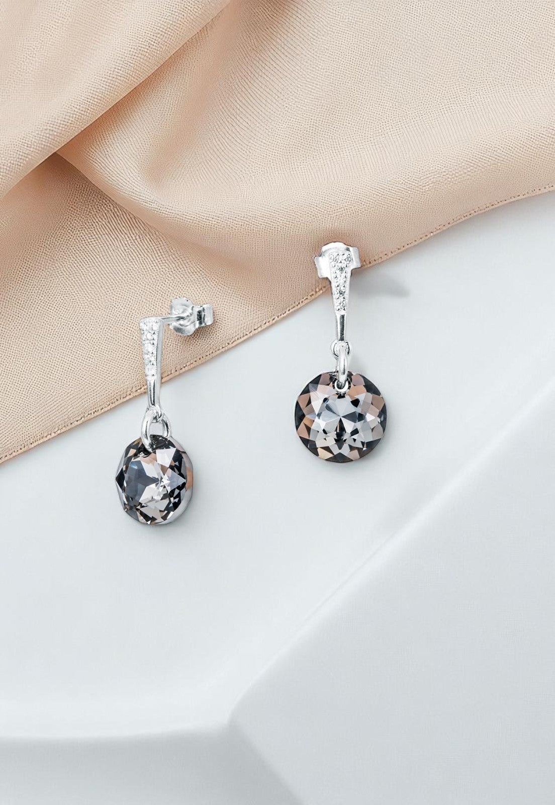 Aros Gracia Plata 925 Cristal Genuino Silver Night