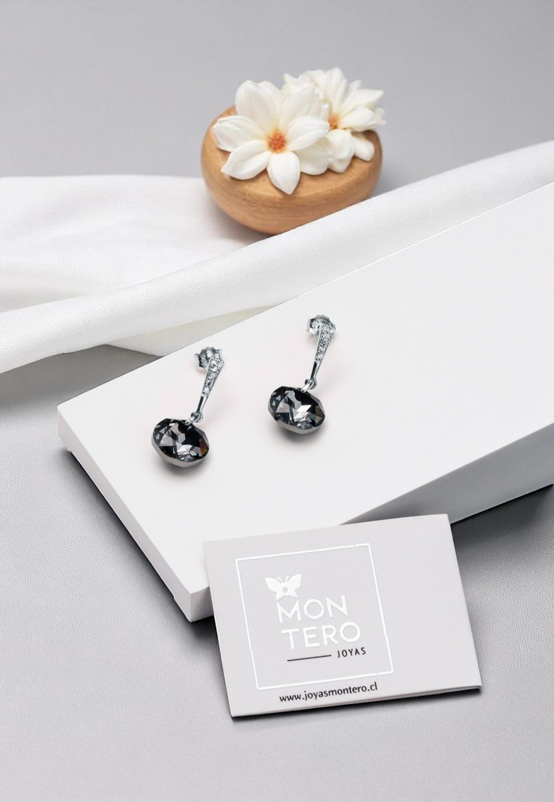 Aros Gracia Plata 925 Cristal Genuino Silver Night