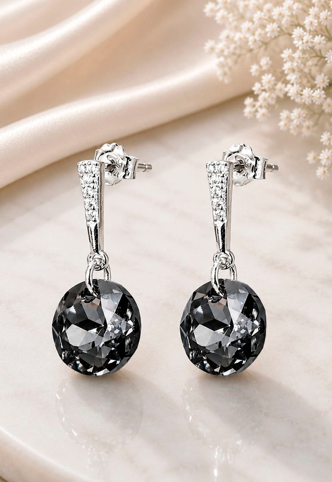 Aros Gracia Plata 925  Cristal Swarovski® Silver Night