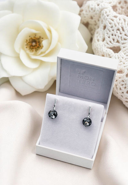 Aros Gracia Plata 925 Cristal Genuino Silver Night