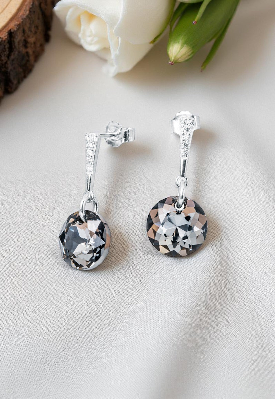 Aros Gracia Plata 925 Cristal Genuino Silver Night