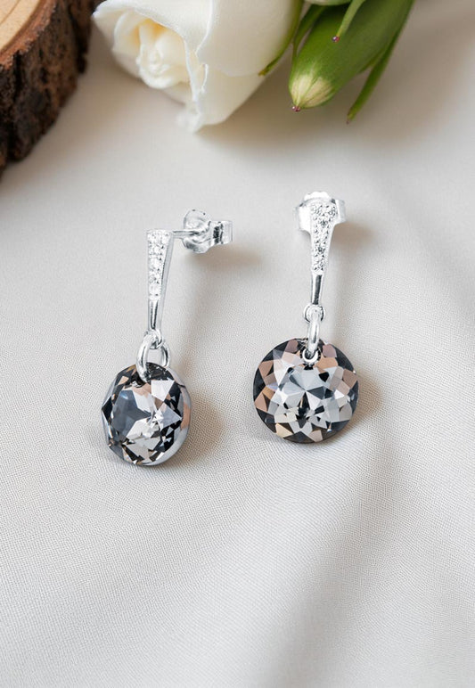 Aros Gracia Plata 925 Cristal Genuino Silver Night