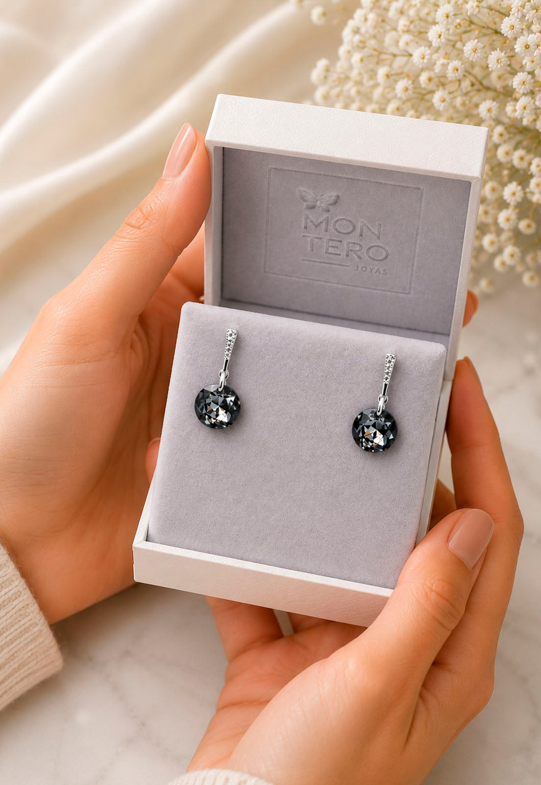 Aros Gracia Plata 925  Cristal Swarovski® Silver Night