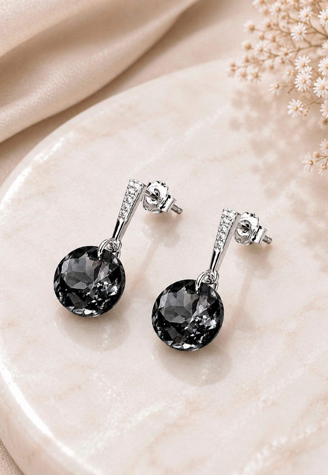 Aros Gracia Plata 925  Cristal Swarovski® Silver Night
