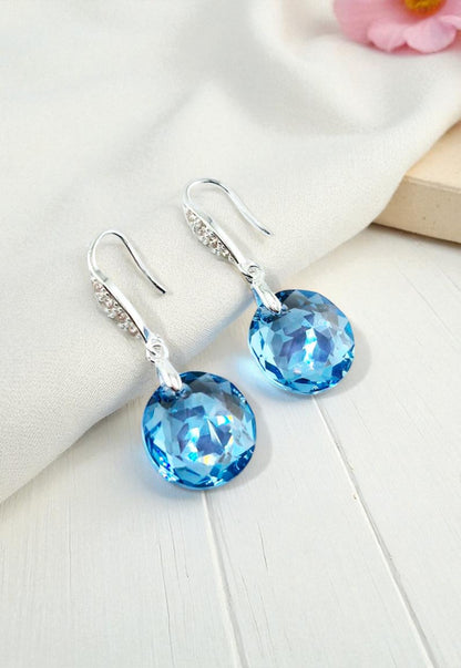 Aros Gran Gracia Plata 925 Cristal Genuino Aquamarine