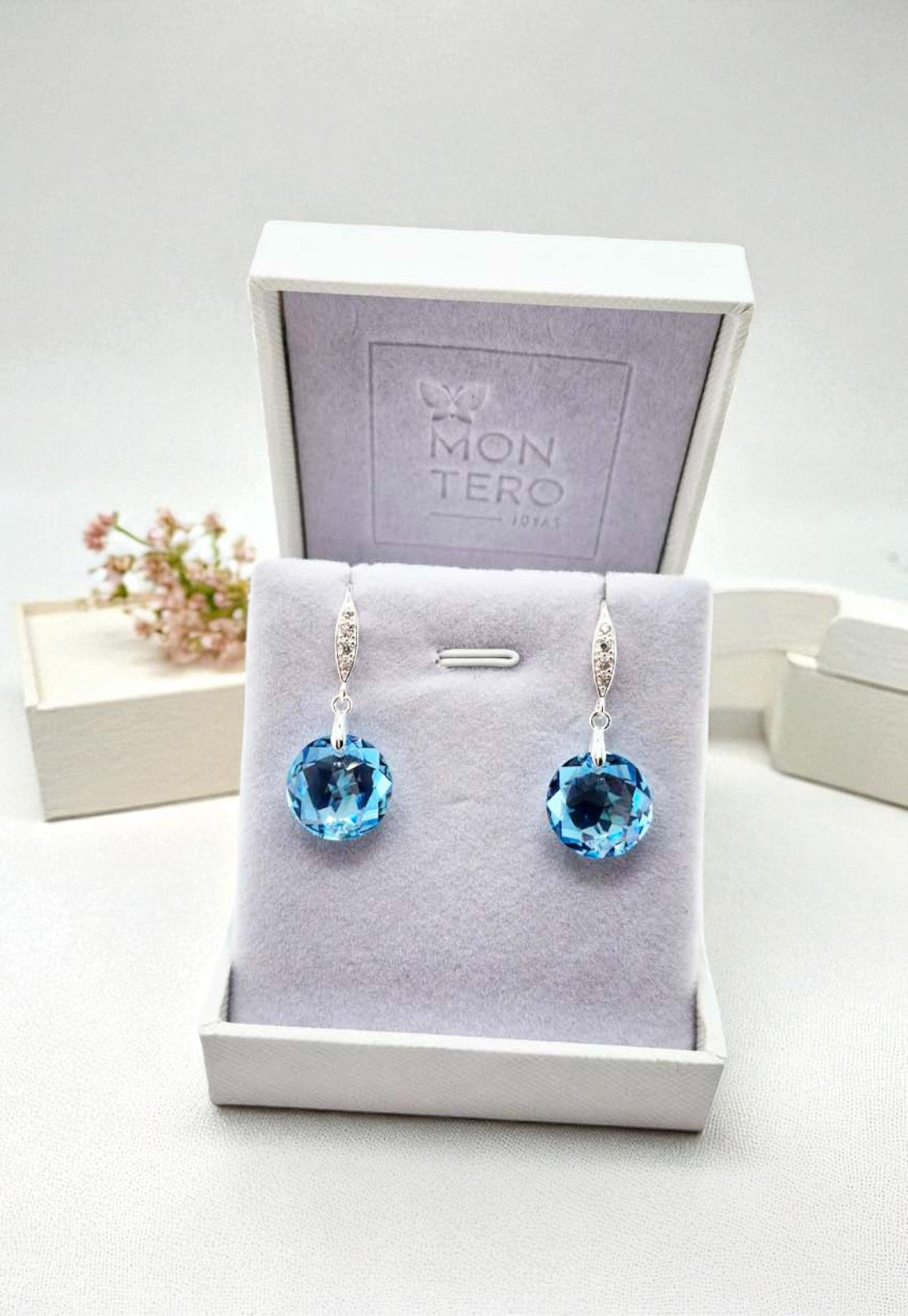 Aros Gran Gracia Plata 925 Cristal Genuino Aquamarine