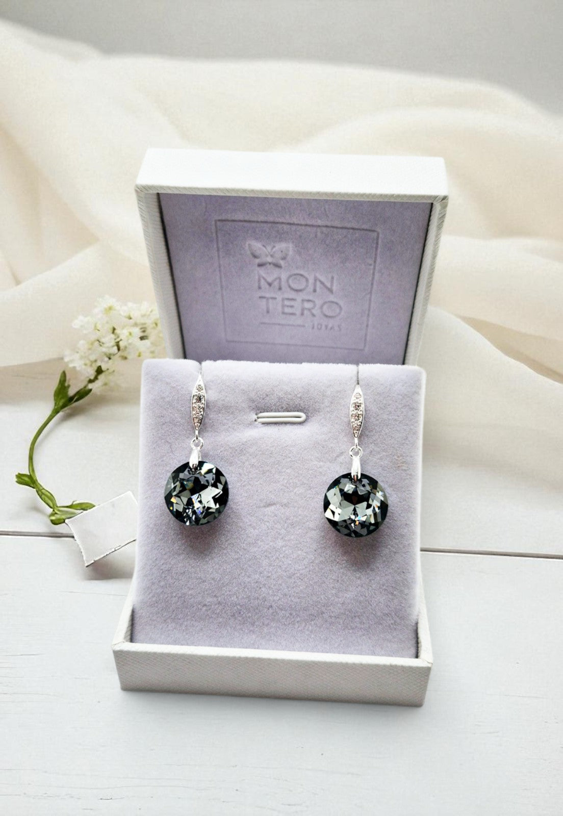 Aros Gran Gracia Plata 925 Cristal Genuino Silver Night