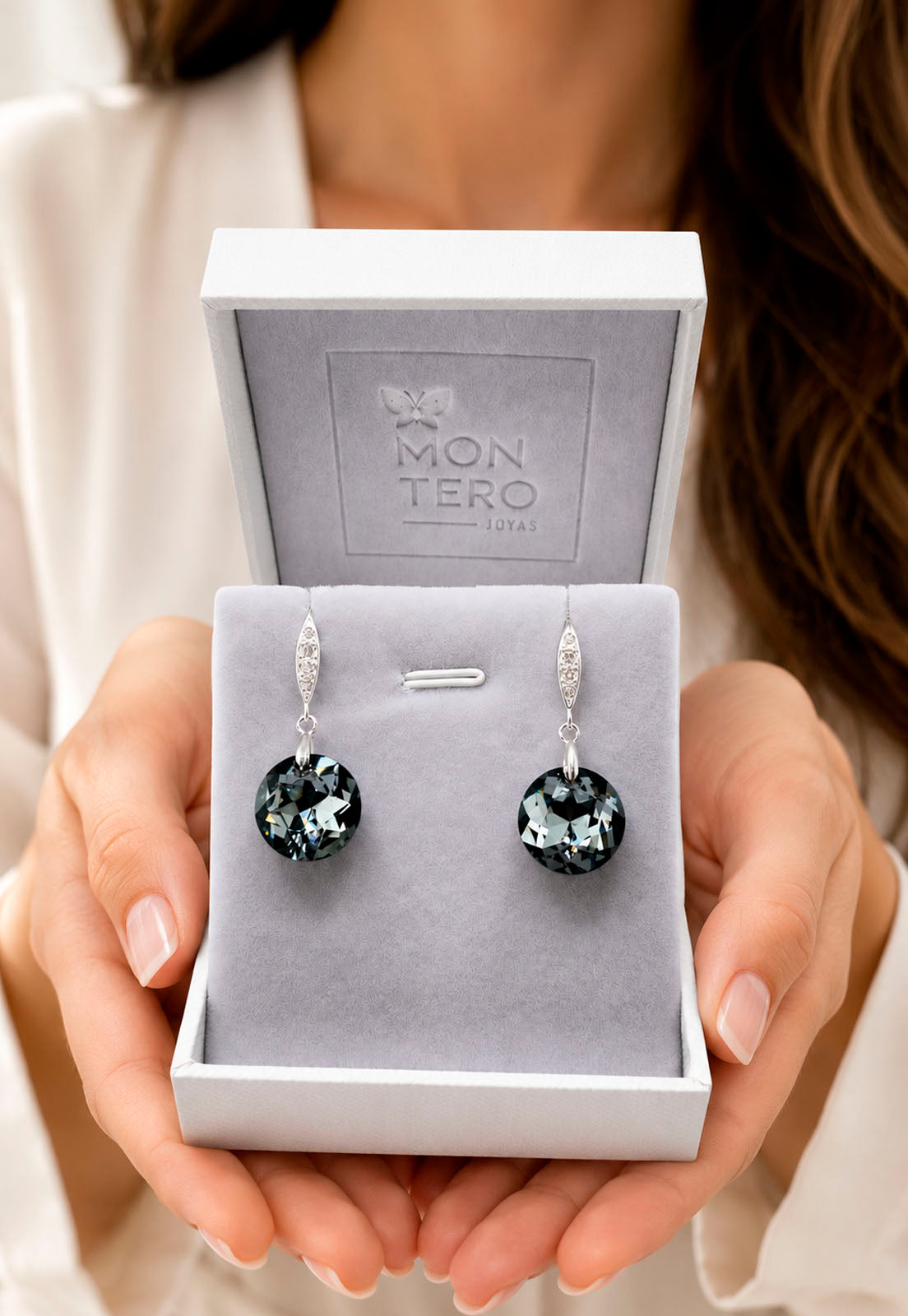 Aros Gran Gracia Plata 925 Cristal Swarovski® Silver Night