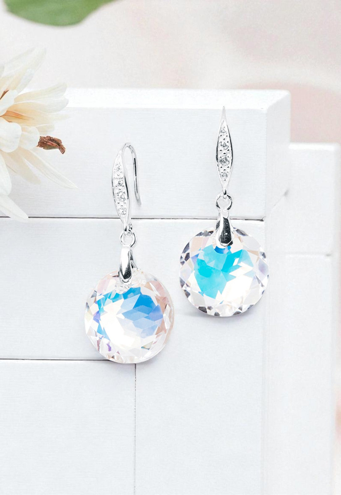 Aros Gran Gracia Plata 925 Cristal Genuino Aurora Boreal