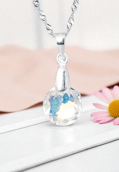 Collar Gran Gracia Plata  925 y Cristales Genuinos Aurora Boreal