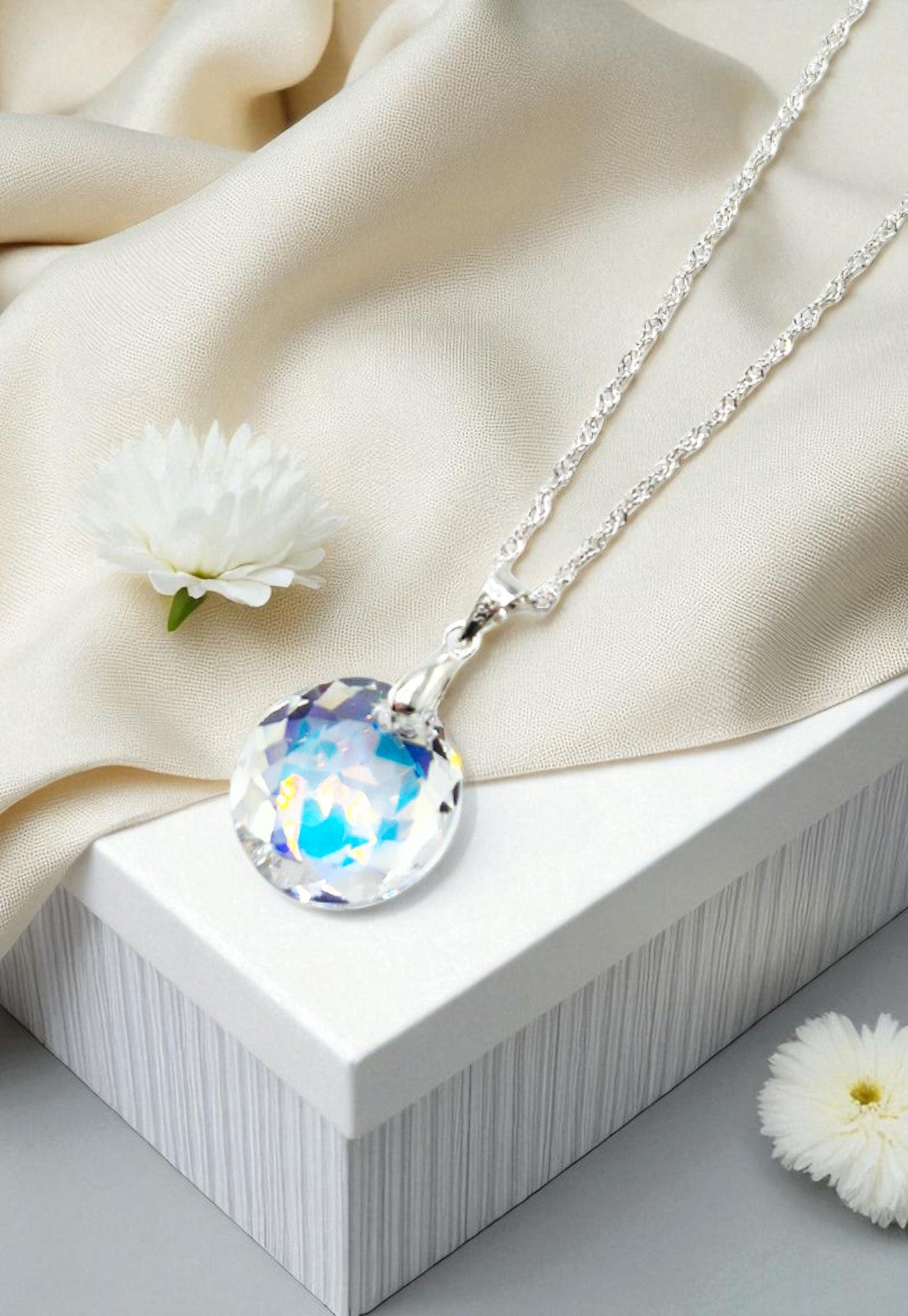 Collar Gran Gracia Plata  925 y Cristales Genuinos Aurora Boreal