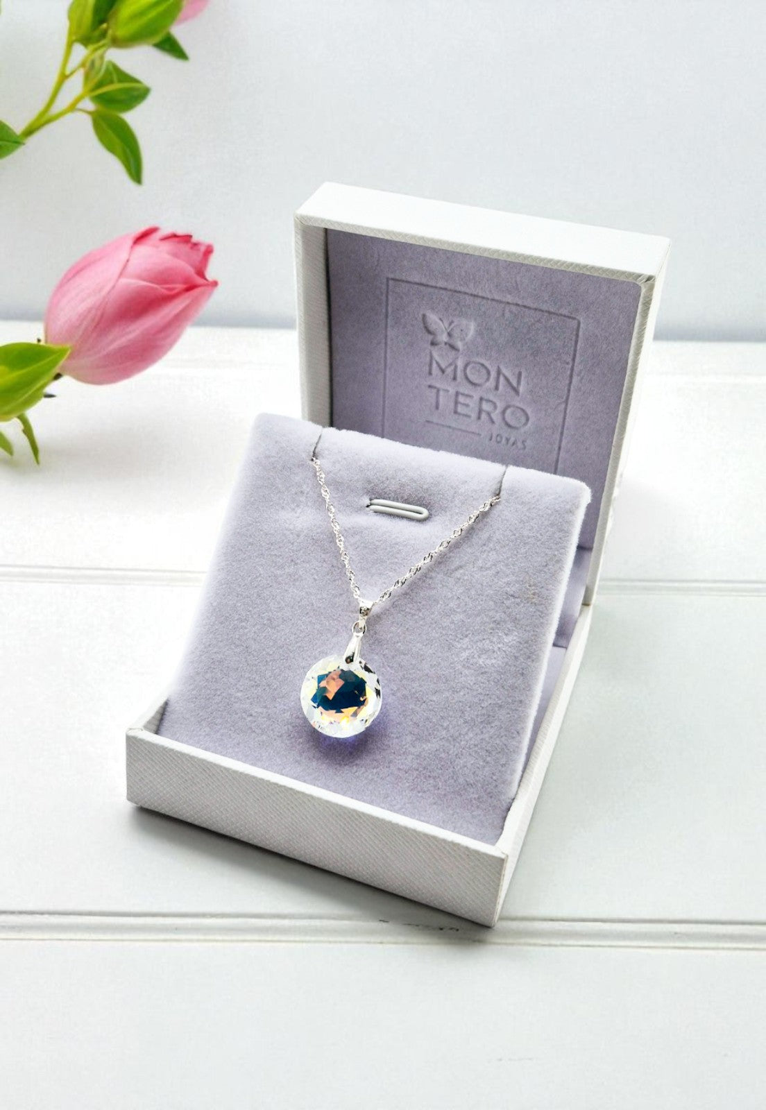 Collar Gran Gracia Plata  925 y Cristales Genuinos Aurora Boreal