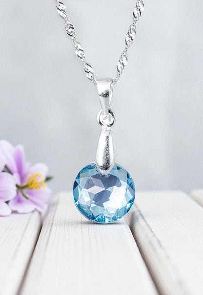 Collar Gran Gracia Plata Italiana 925 y Cristales Genuinos Aquamarine