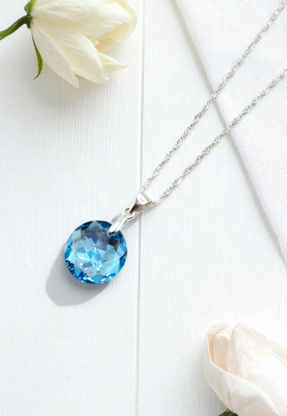 Collar Gran Gracia Plata Italiana 925 y Cristales Genuinos Aquamarine