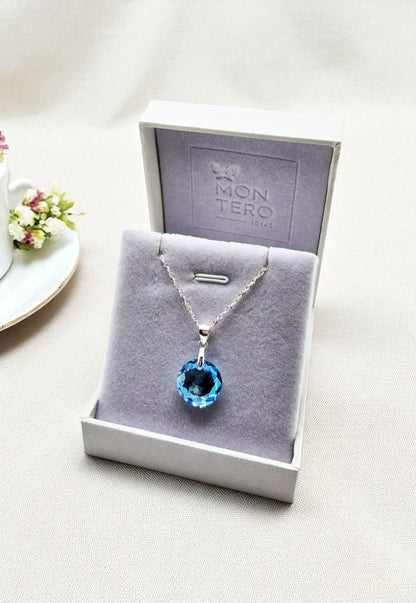 Collar Gran Gracia Plata Italiana 925 y Cristales Genuinos Aquamarine