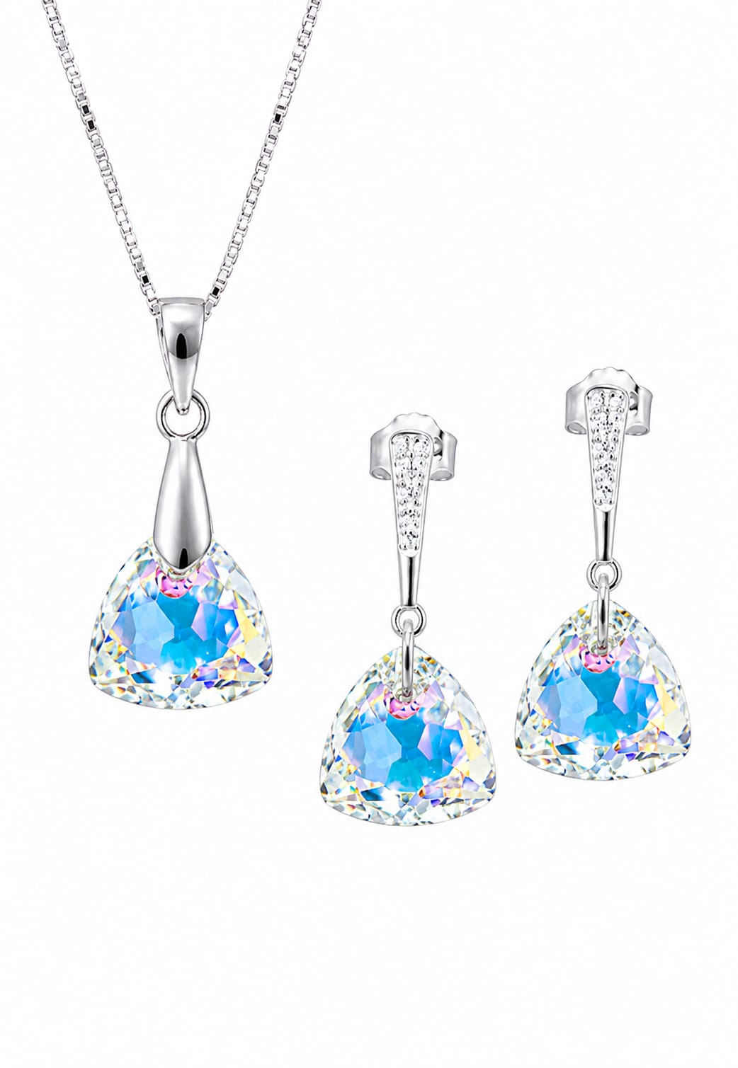 Conjunto Camila Plata 925 Cristal Swarovski® Aurora Boreal