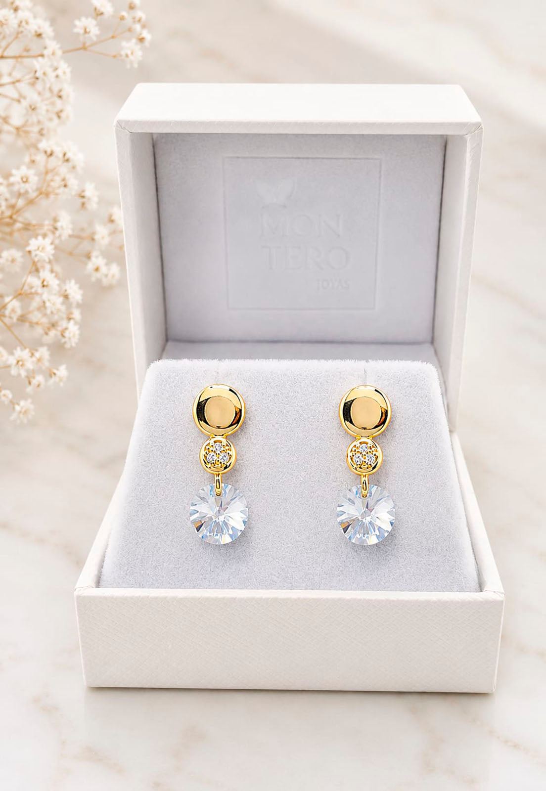 Aros Punto de Luz Gold 24K Cristal Swarovski®  Blue Shade