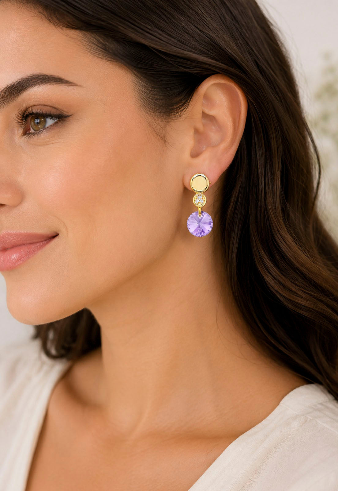 Aros Punto de Luz Gold 24K Cristal Swarovski® Violeta