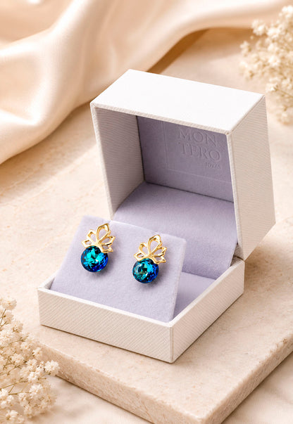 Aros Bali Gold 24K Cristal Swarovski® Bermuda Blue
