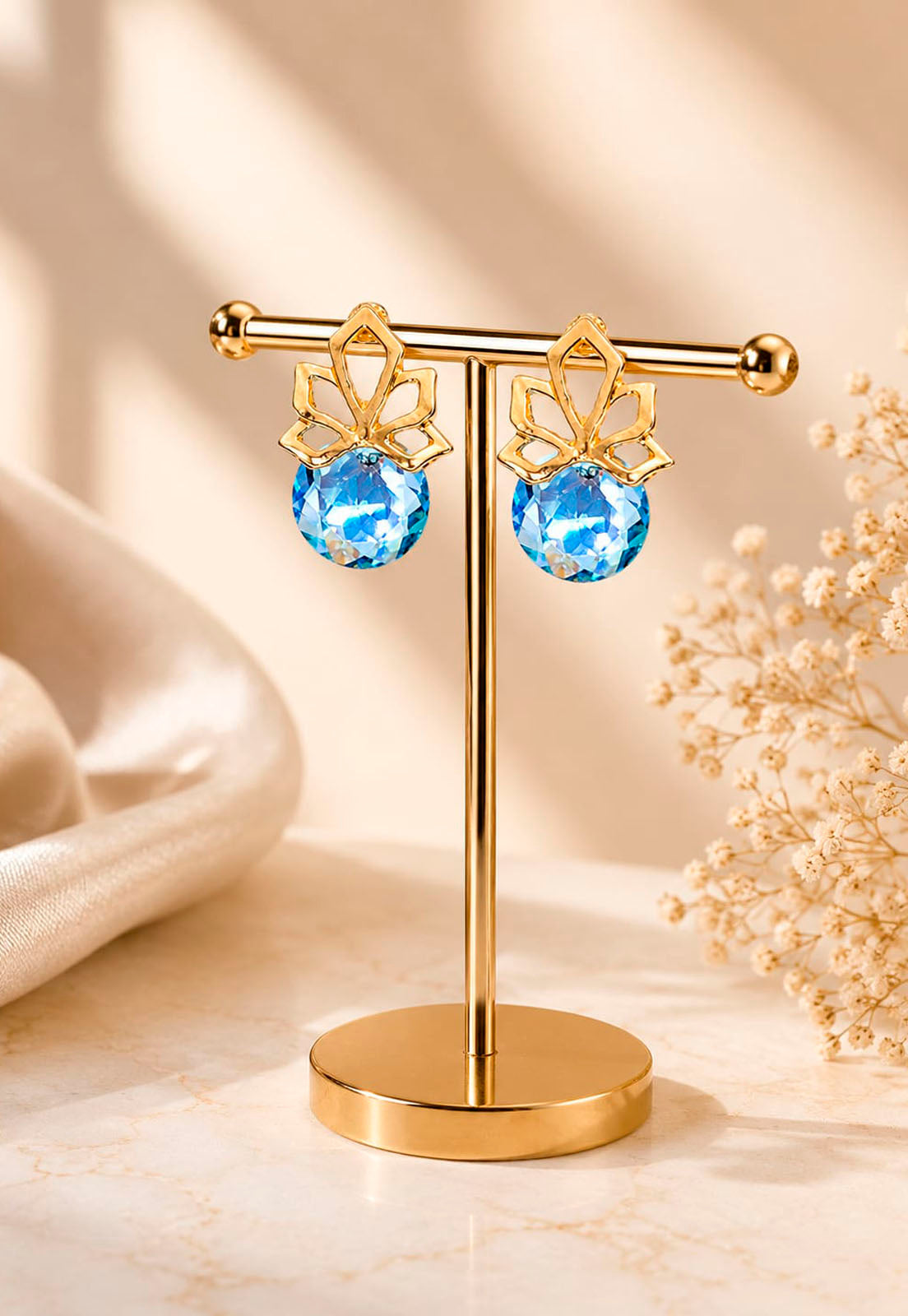 Aros Bali Gold 24K Cristal Swarovski® Aquamarine