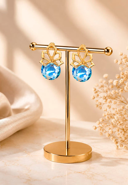 Aros Bali Gold 24K Cristal Swarovski® Aquamarine