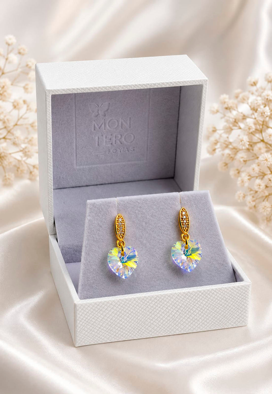 Aros Romance Gold 24K Cristal Swarovski® Aurora Boreal