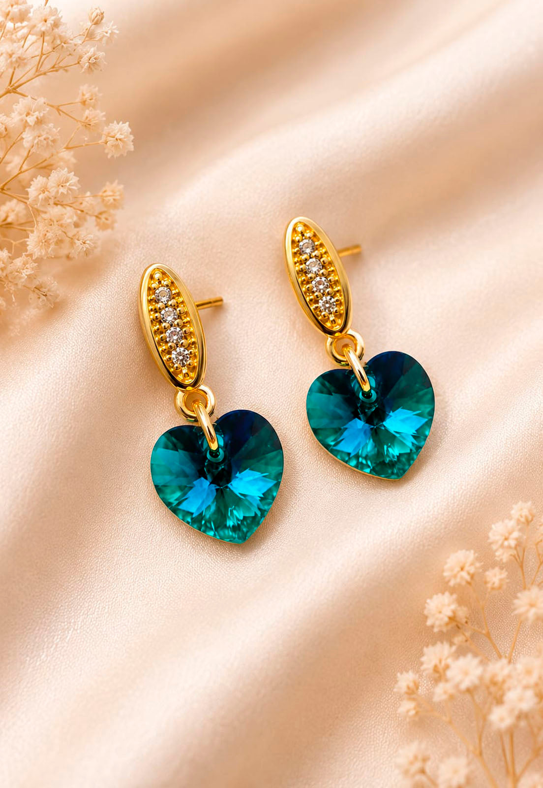 Aros Romance Gold 24K Cristal Swarovski® Emerald