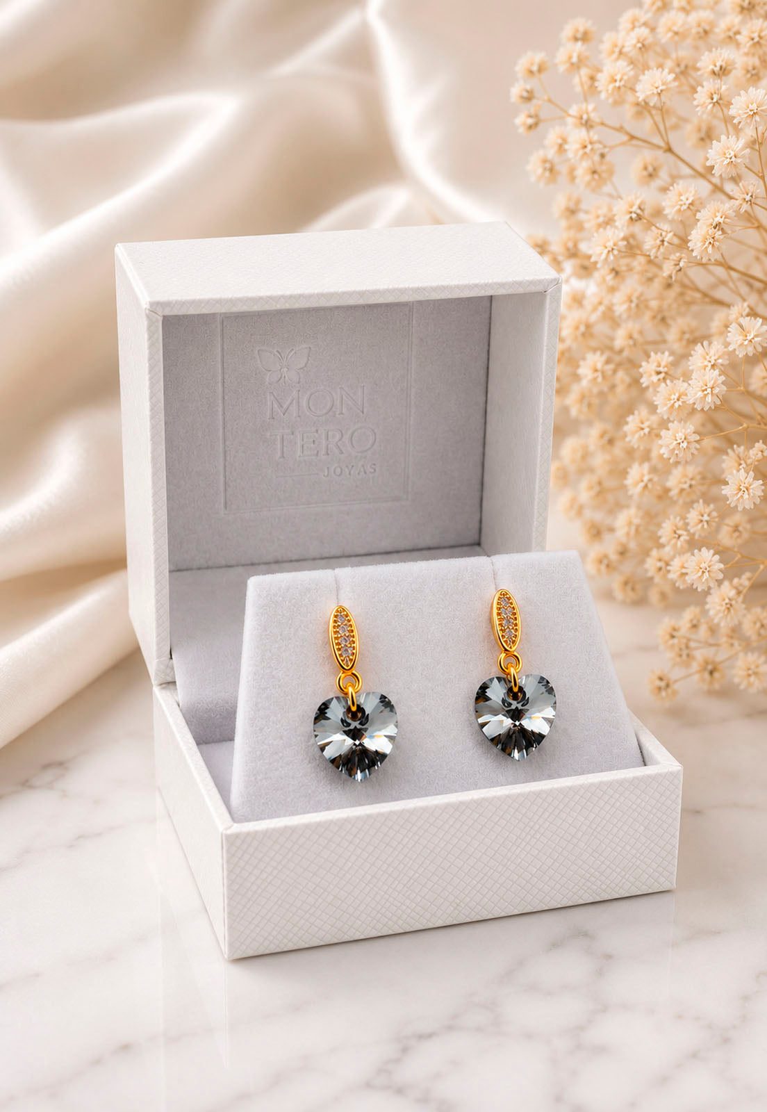 Aros Romance Gold 24K Cristal Swarovski® Silver Night