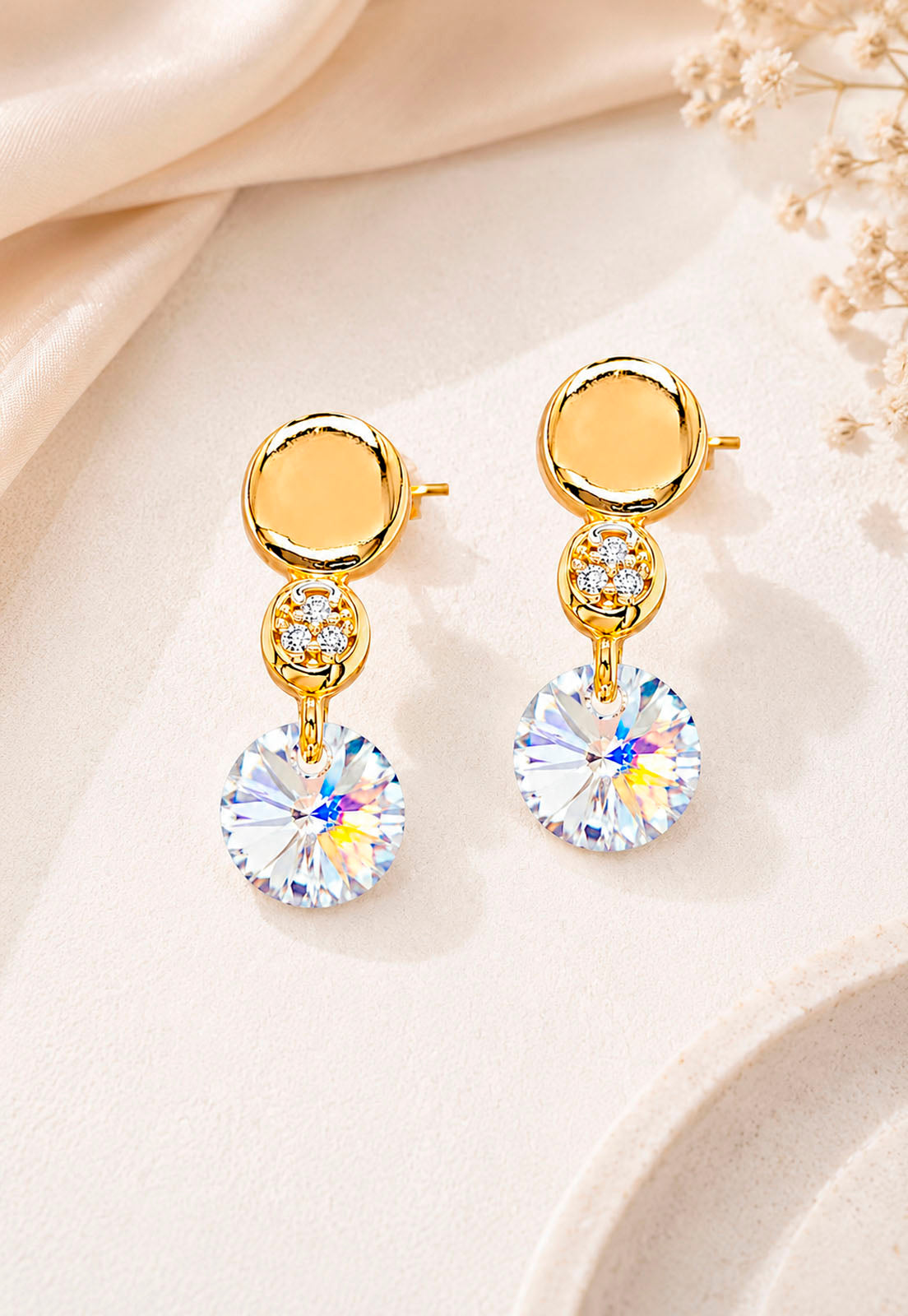 Aros Punto de Luz Gold 24K Cristal Swarovski® Aurora Boreal