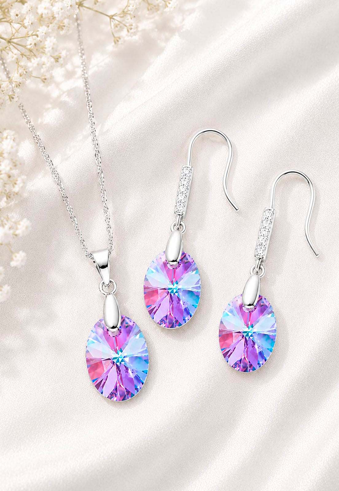 Conjunto Praga Plata 925 Cristal  Swarovski®  Vitral Light