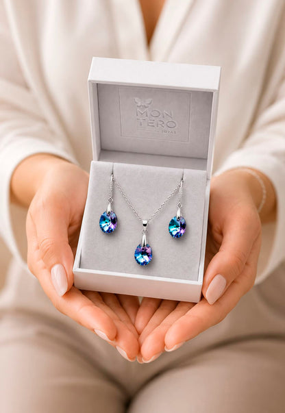 Conjunto Praga Plata 925 Cristal  Swarovski®  Vitral Light