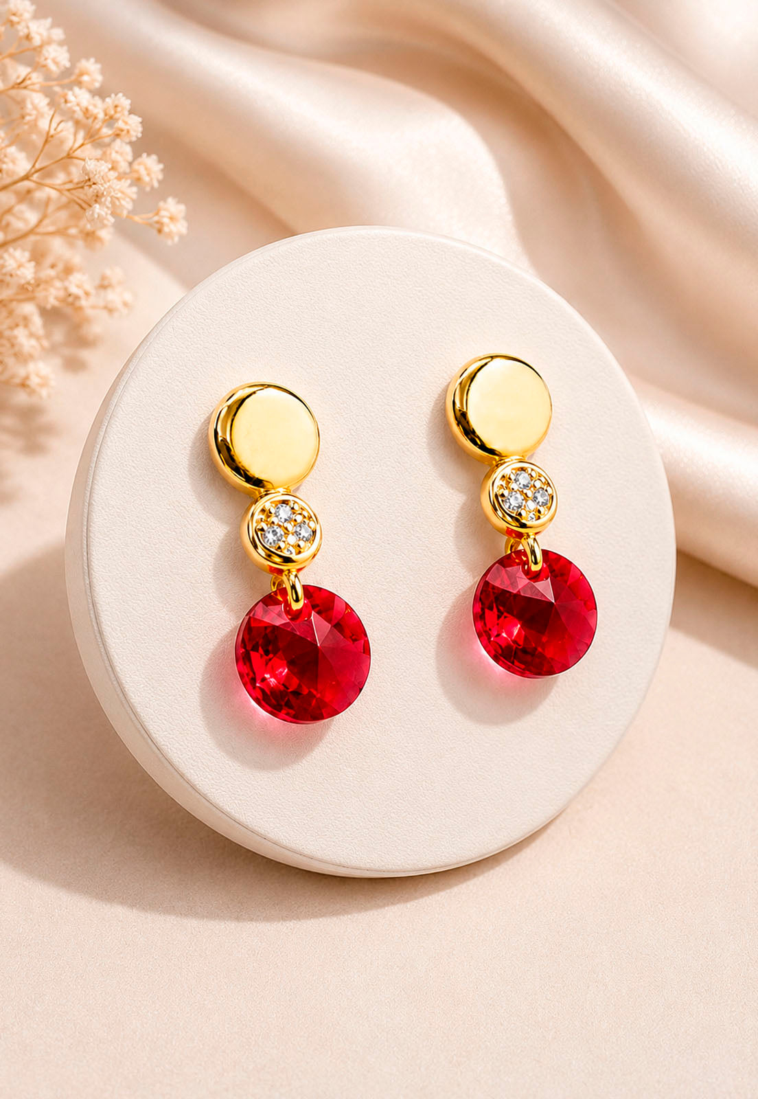 Aros Punto de Luz Gold 24K Cristal Swarovski® Scarlet