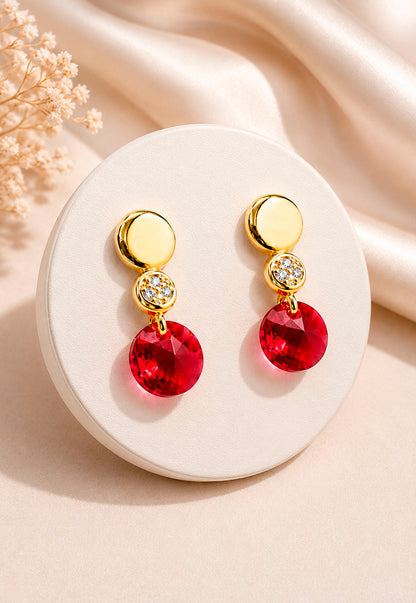 Aros Punto de Luz Gold 24K Cristal Swarovski® Scarlet