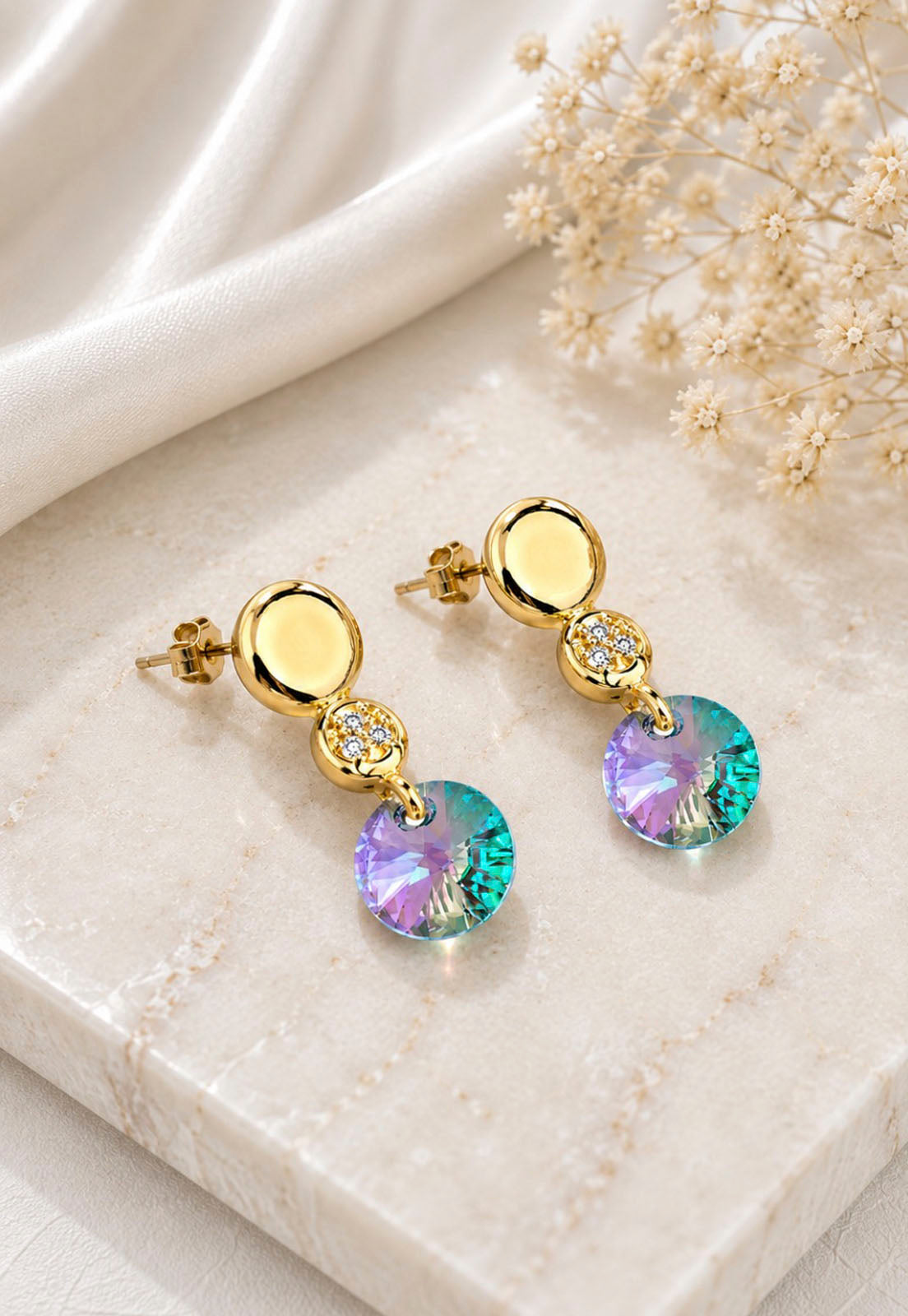 Aros Punto de Luz Gold 24K Cristal Swarovski® Paradise Shine