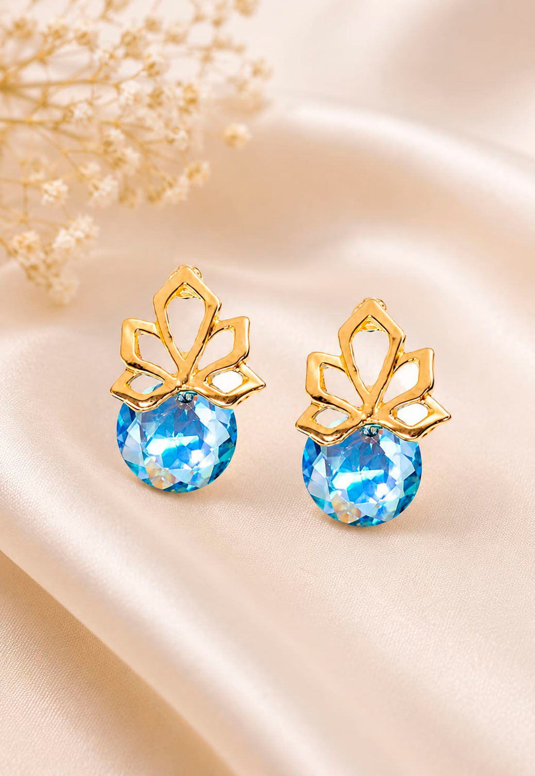 Aros Bali Gold 24K Cristal Swarovski® Aquamarine