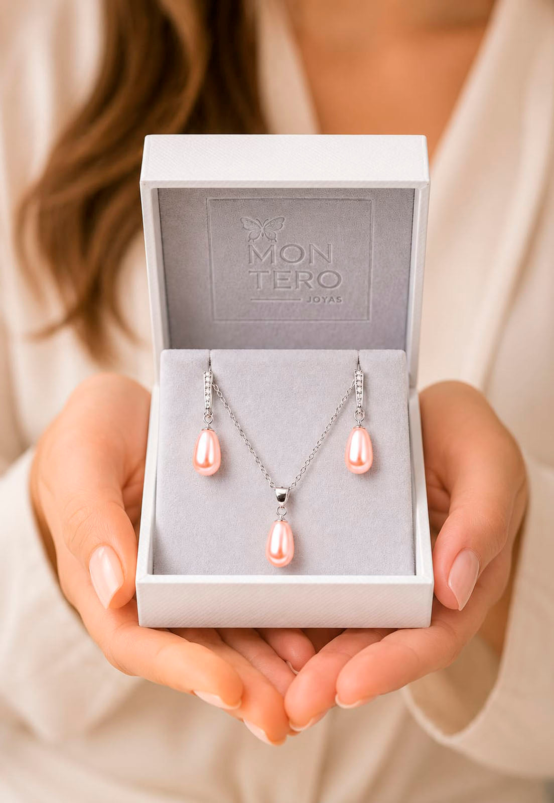 Conjunto Plata 925 Marsella PerlaS Swarovski® Peach